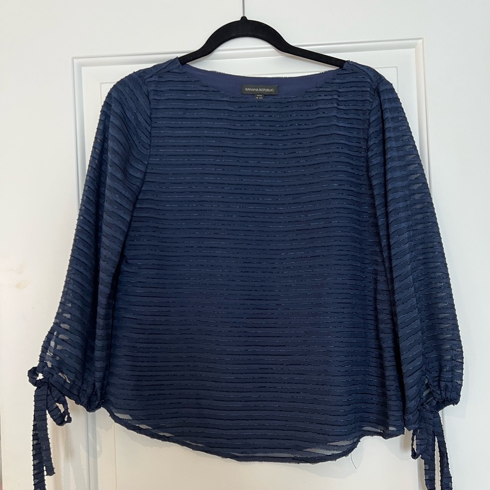 Banana Republic, Navy subtle, share, stripe blouse, small.